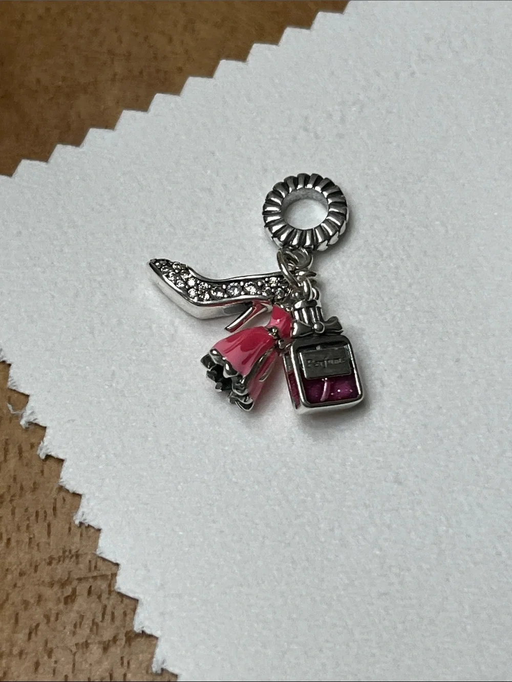 ⭐️ Perfume Dress High Heel Pink Crystal Bracelet Charm-New